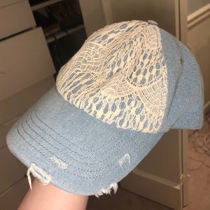 Light denim and white lace ball cap